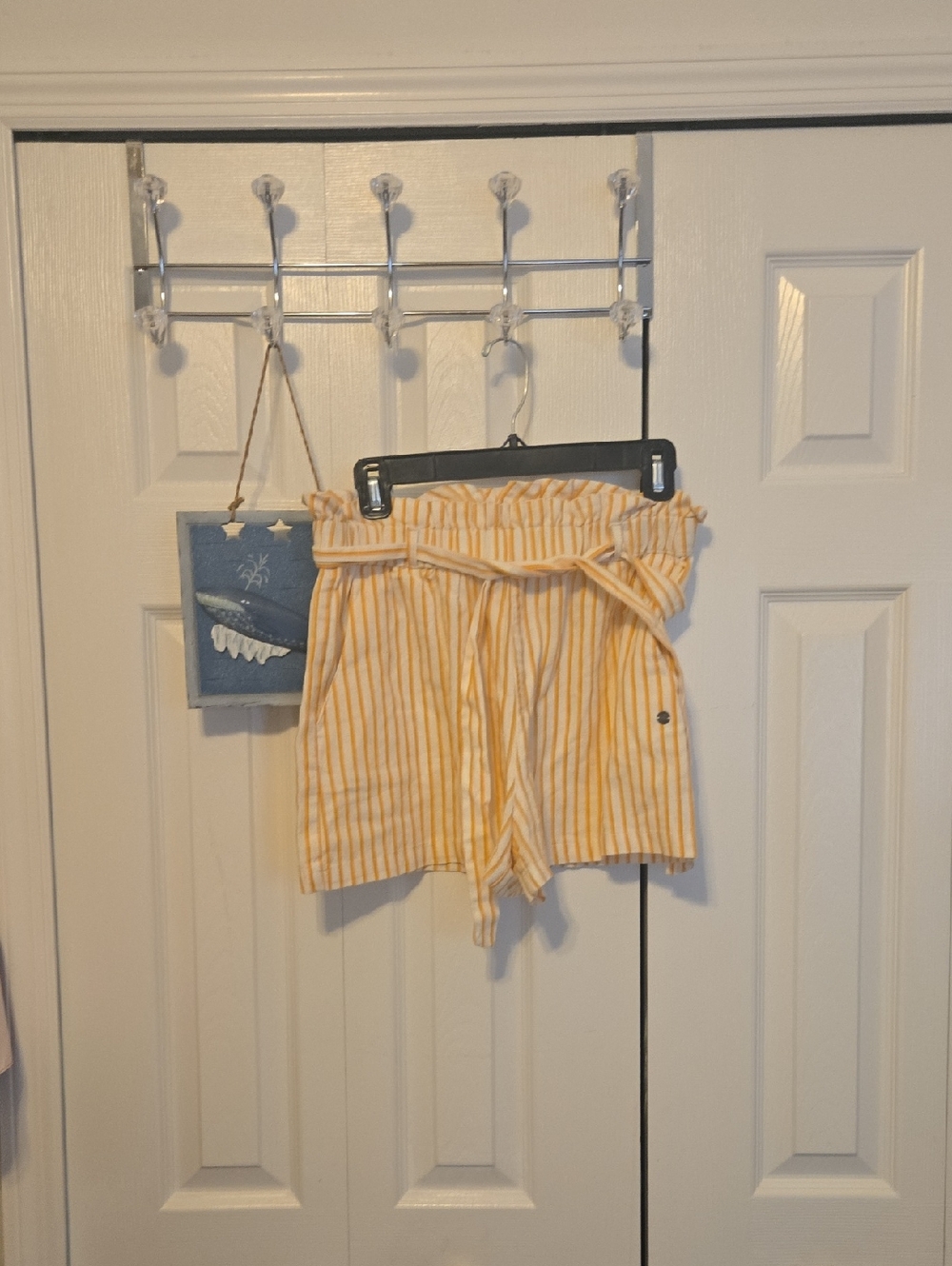 Roxy Yellow and White Striped Paperbag Waist Shorts